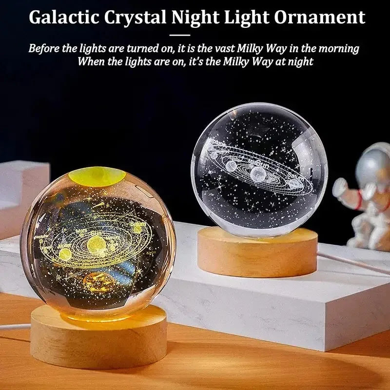 Unique 3D Crystal Ball Lamp with Galaxy and Planetary Projections USB Night Light RGB 7 Colors Dimming Atmosphere Lights Gift