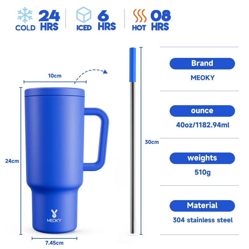 Meoky New 40oz Handle Tumbler Keep Hot Insulation Coffee Cup Multicolor Stainless Steel Leak-proof Car Mug Vacuum Bottle Winter
