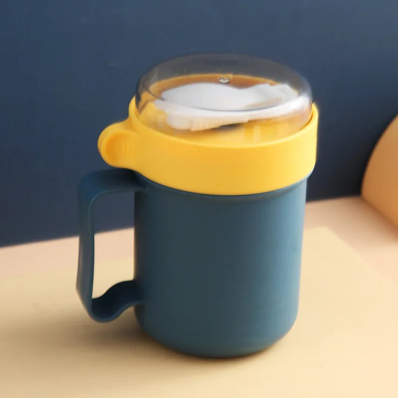 500ML Portable Breakfast Cup Oatmeal Cup Cereal Nut Yogurt Mug Snack Cup Soup Mug Microwave with Lid Spoon for Kitchen Tools