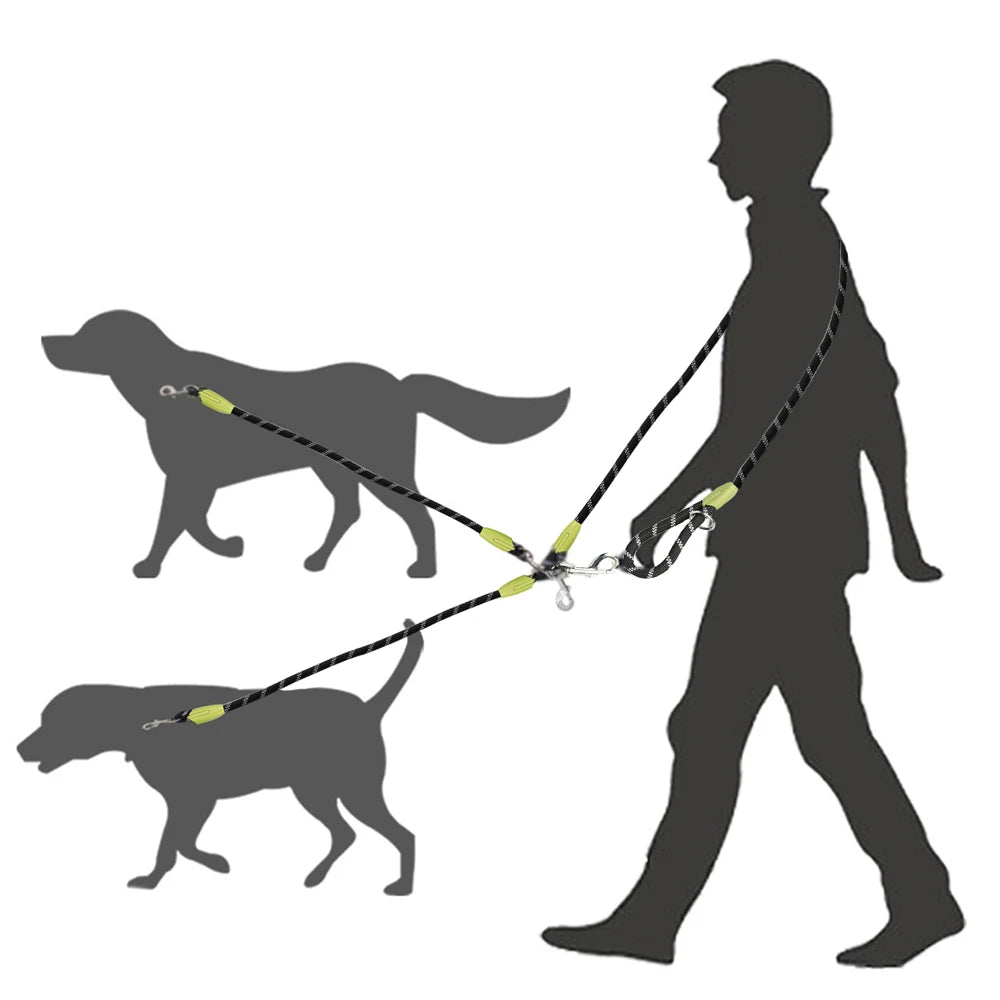 1 PC Hands Free Dog Leash for 2 Dogs Reflective Running Dual Dog Leash 360° Swivel Leash for Pet Outdoor Walking Jogging Hiking