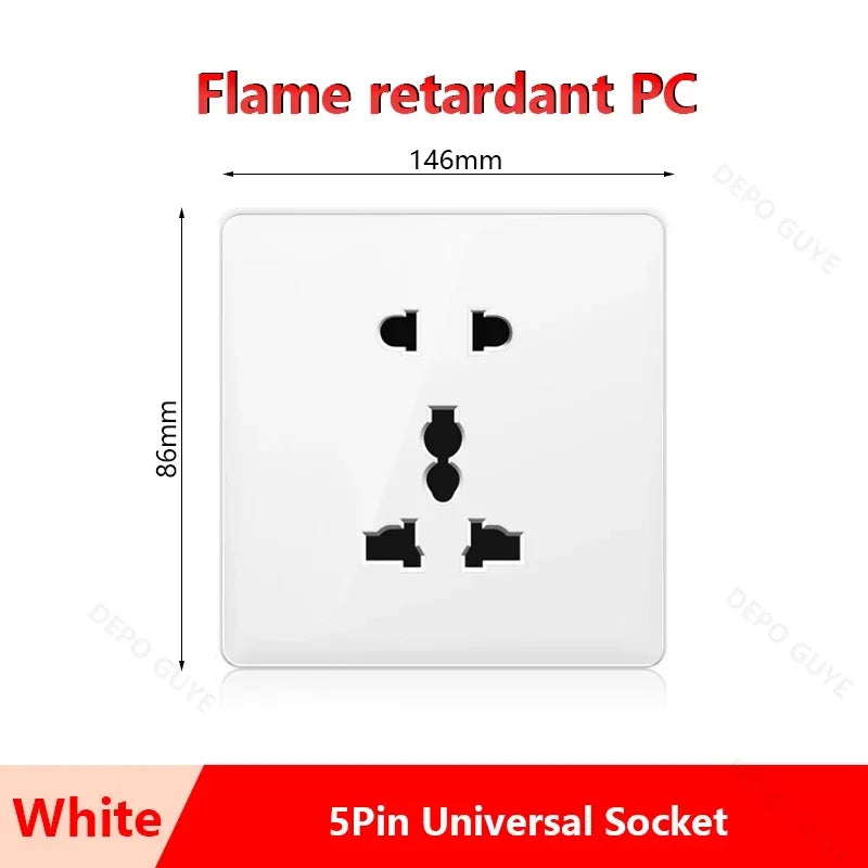 Universal 5-pin Dual USB charging socket,White smart 18W Fast Charging Type C  Power Outlet plug,UK Wall electrical socket 220V