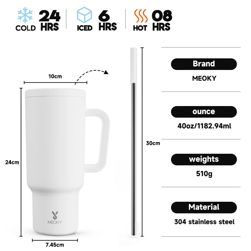 Meoky New 40oz Handle Tumbler Keep Hot Insulation Coffee Cup Multicolor Stainless Steel Leak-proof Car Mug Vacuum Bottle Winter