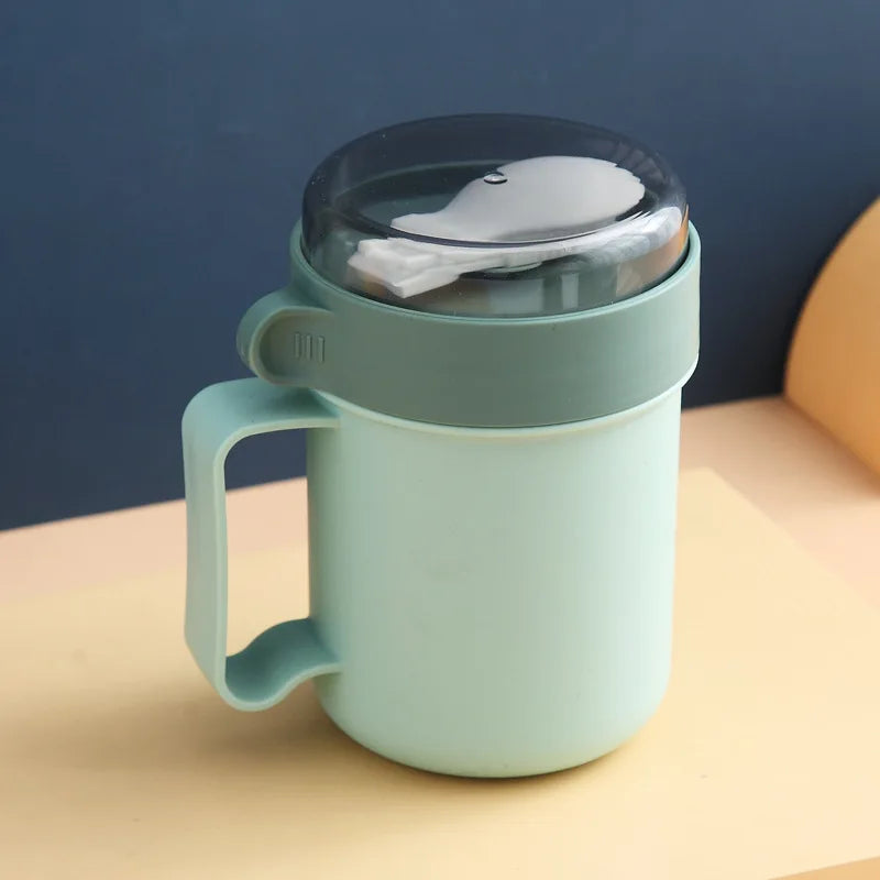 500ML Portable Breakfast Cup Oatmeal Cup Cereal Nut Yogurt Mug Snack Cup Soup Mug Microwave with Lid Spoon for Kitchen Tools