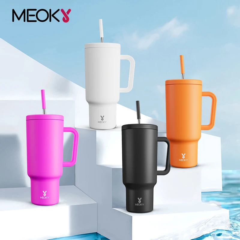 Meoky New 40oz Handle Tumbler Keep Hot Insulation Coffee Cup Multicolor Stainless Steel Leak-proof Car Mug Vacuum Bottle Winter