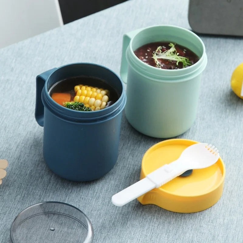 500ML Portable Breakfast Cup Oatmeal Cup Cereal Nut Yogurt Mug Snack Cup Soup Mug Microwave with Lid Spoon for Kitchen Tools