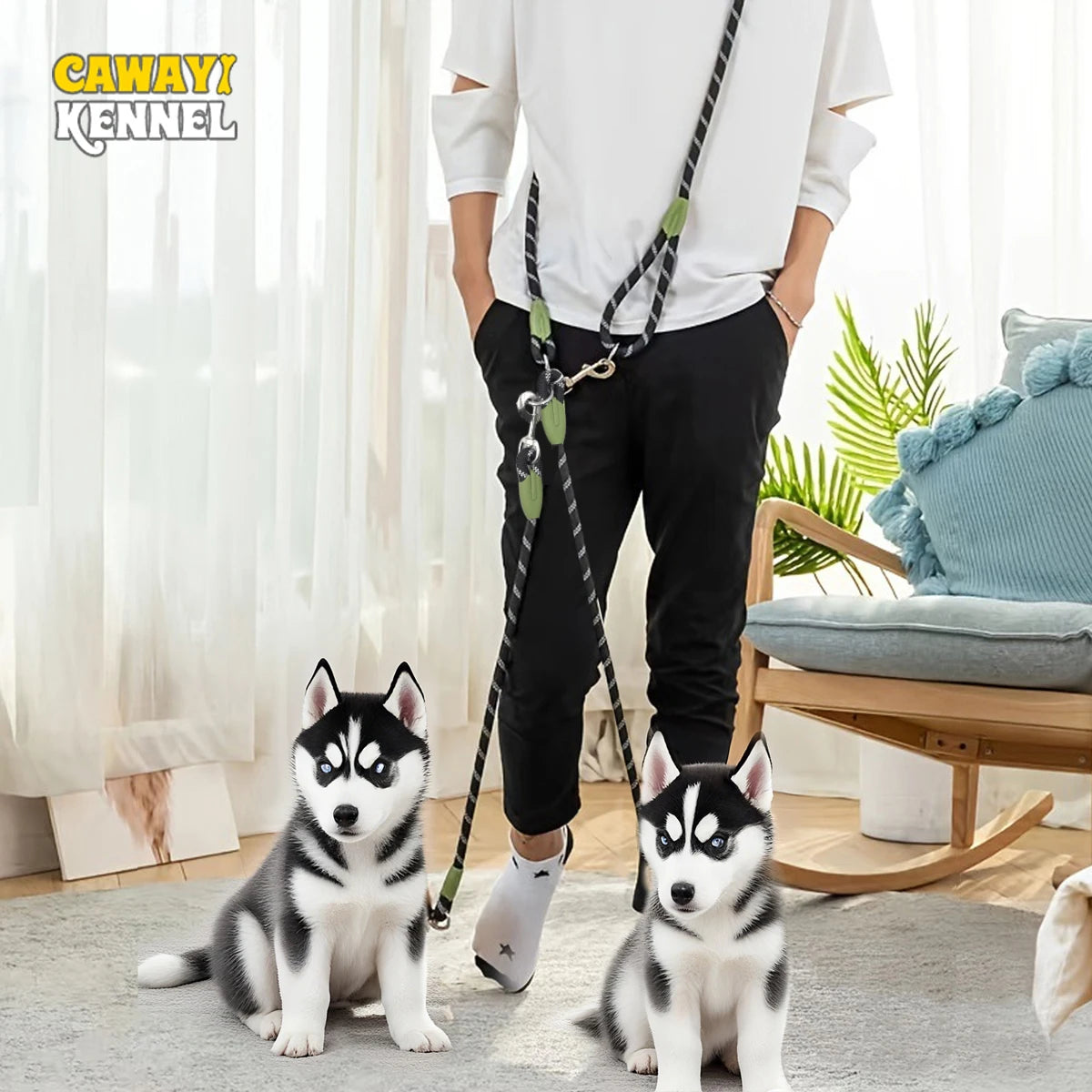 1 PC Hands Free Dog Leash for 2 Dogs Reflective Running Dual Dog Leash 360° Swivel Leash for Pet Outdoor Walking Jogging Hiking