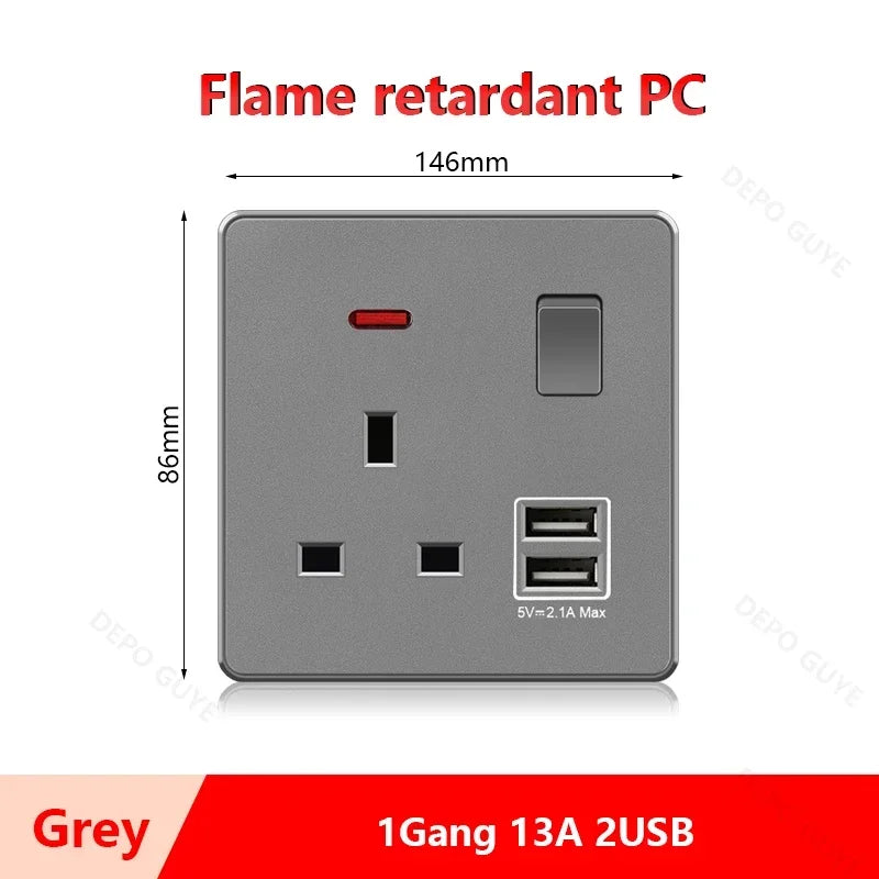 Universal 5-pin Dual USB charging socket,White smart 18W Fast Charging Type C  Power Outlet plug,UK Wall electrical socket 220V