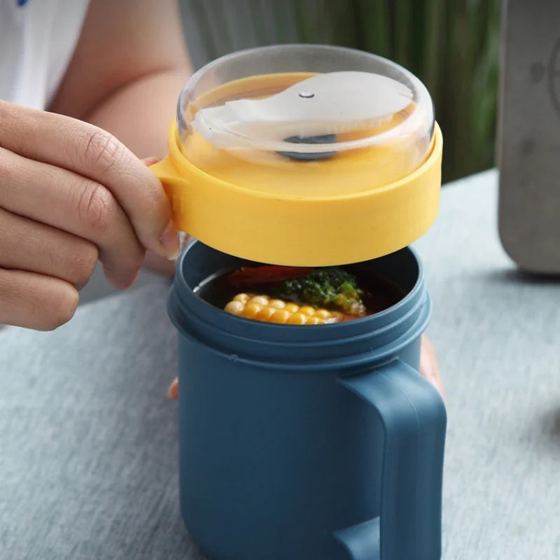 500ML Portable Breakfast Cup Oatmeal Cup Cereal Nut Yogurt Mug Snack Cup Soup Mug Microwave with Lid Spoon for Kitchen Tools