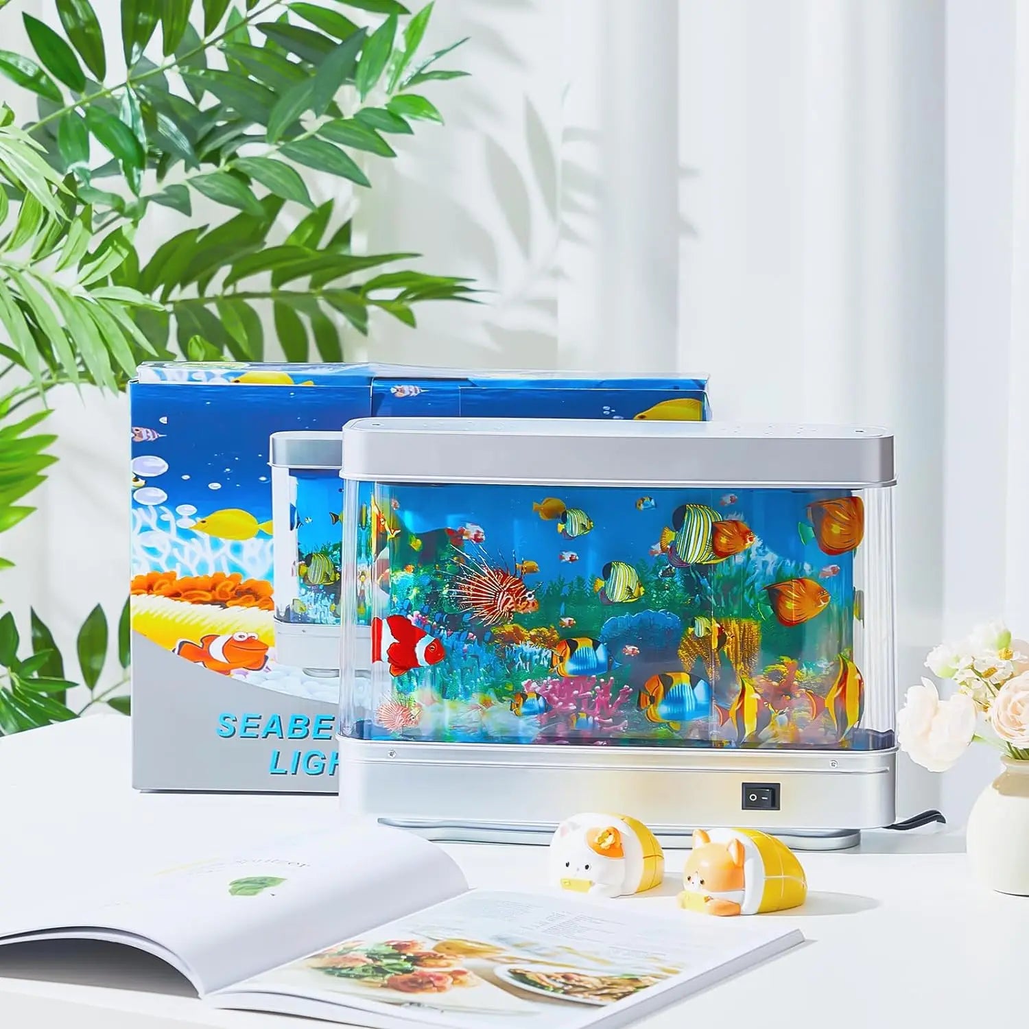Artificial Tropical Fish Tank Lamp Decorative Sensory Aquarium Table Lamp Virtual Move Ocean Mood Night Light Room Decoration