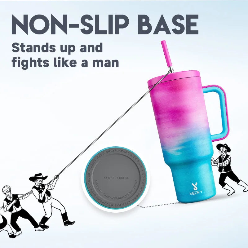 Meoky 40oz Thermal Cup with Handle Straw Gradient Stainless Steel Durable and Leak-Proof Travel Mug Vacuum Insulated