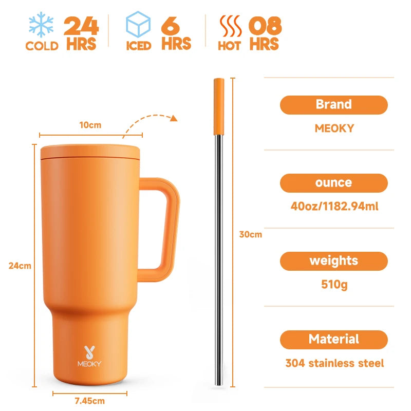 Meoky New 40oz Handle Tumbler Keep Hot Insulation Coffee Cup Multicolor Stainless Steel Leak-proof Car Mug Vacuum Bottle Winter