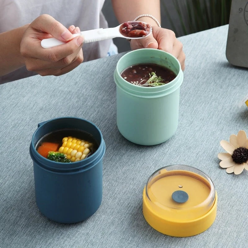 500ML Portable Breakfast Cup Oatmeal Cup Cereal Nut Yogurt Mug Snack Cup Soup Mug Microwave with Lid Spoon for Kitchen Tools
