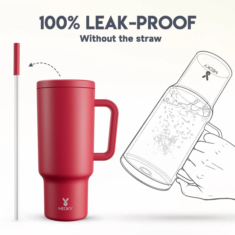 Meoky New 40oz Handle Tumbler Keep Hot Insulation Coffee Cup Multicolor Stainless Steel Leak-proof Car Mug Vacuum Bottle Winter