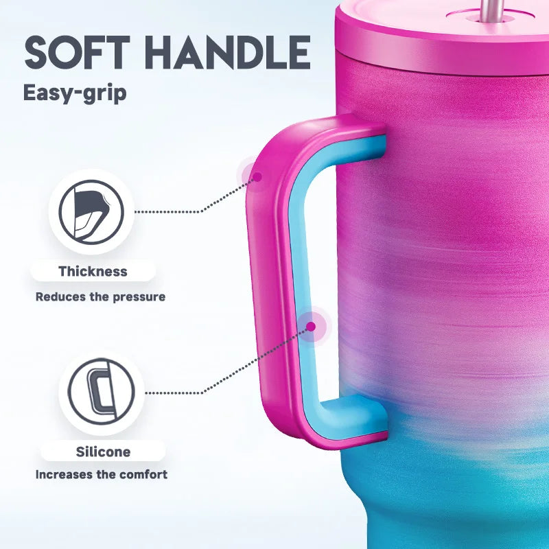 Meoky 40oz Thermal Cup with Handle Straw Gradient Stainless Steel Durable and Leak-Proof Travel Mug Vacuum Insulated