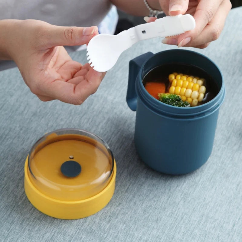 500ML Portable Breakfast Cup Oatmeal Cup Cereal Nut Yogurt Mug Snack Cup Soup Mug Microwave with Lid Spoon for Kitchen Tools