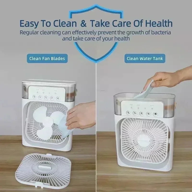 2025 New Portable Air Cooler with Humidifier LED Night Light AI Smart Temperature Adjustment Quiet Personal Space Cooling Fan