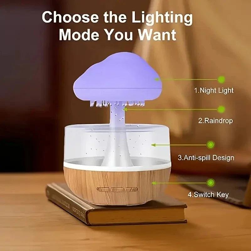 Rain Cloud Humidifier Rain Colorful Mushroom Cloud Raindrop Atmosphere Lamp Night Light Essential Oil Small Aromatherapy Machine