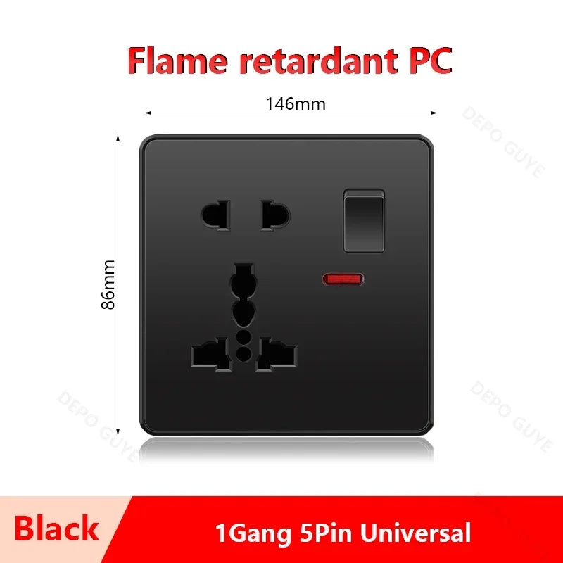 Universal 5-pin Dual USB charging socket,White smart 18W Fast Charging Type C  Power Outlet plug,UK Wall electrical socket 220V