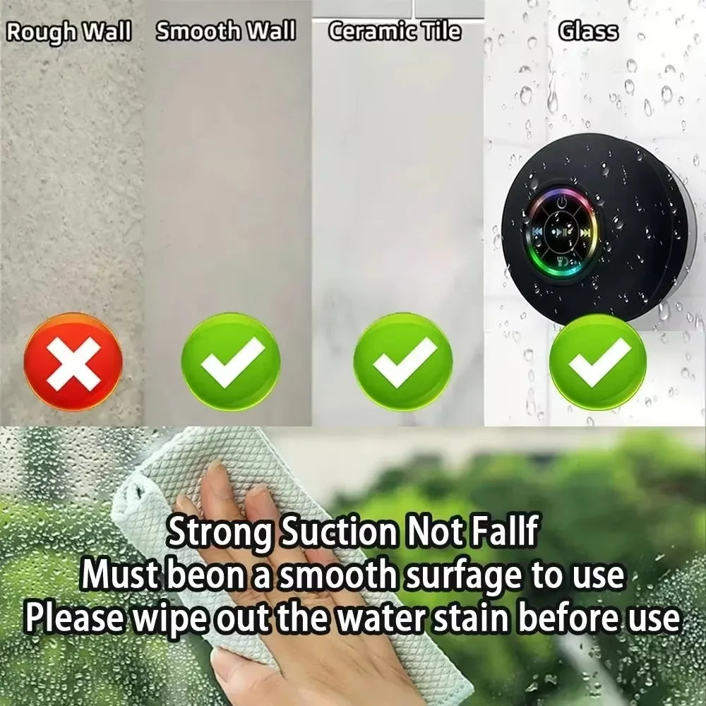 2025 Bathroom Waterproof Wireless LED Bluetooth Speaker Large Suction Cup Mini Portable Speaker Outdoor Sports Stereo Speaker