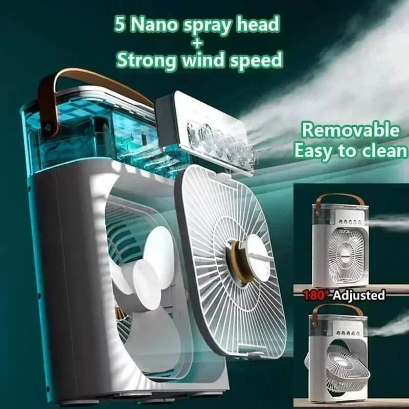 2025 New Portable Air Cooler with Humidifier LED Night Light AI Smart Temperature Adjustment Quiet Personal Space Cooling Fan