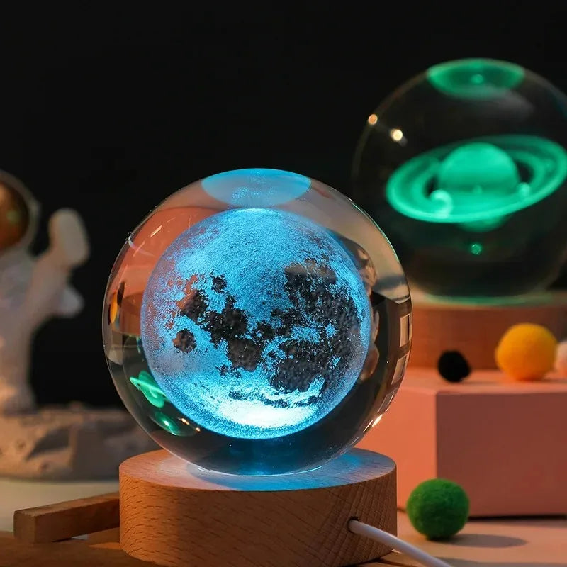 Unique 3D Crystal Ball Lamp with Galaxy and Planetary Projections USB Night Light RGB 7 Colors Dimming Atmosphere Lights Gift