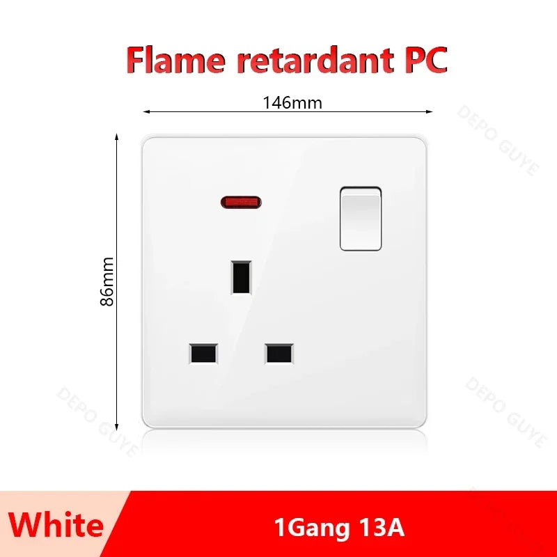 Universal 5-pin Dual USB charging socket,White smart 18W Fast Charging Type C  Power Outlet plug,UK Wall electrical socket 220V