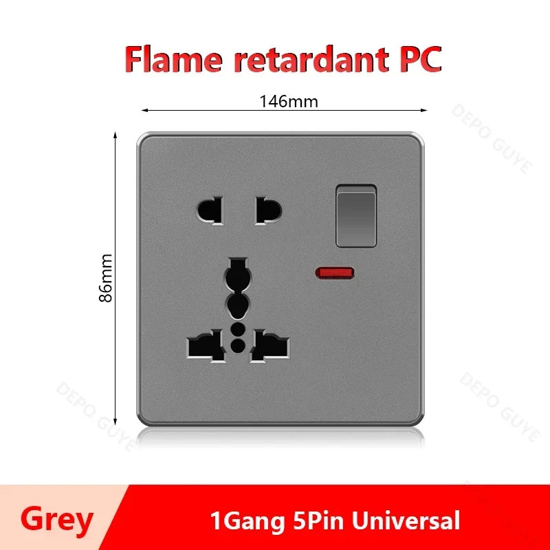 Universal 5-pin Dual USB charging socket,White smart 18W Fast Charging Type C  Power Outlet plug,UK Wall electrical socket 220V