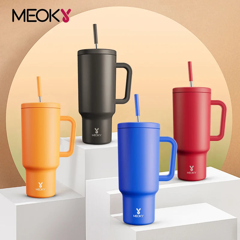 Meoky New 40oz Handle Tumbler Keep Hot Insulation Coffee Cup Multicolor Stainless Steel Leak-proof Car Mug Vacuum Bottle Winter