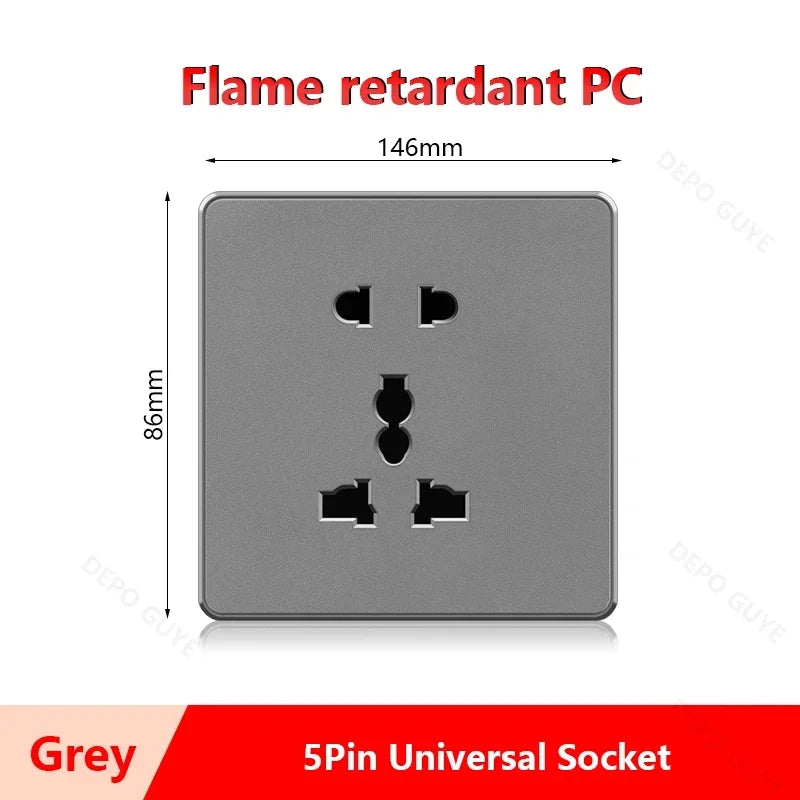 Universal 5-pin Dual USB charging socket,White smart 18W Fast Charging Type C  Power Outlet plug,UK Wall electrical socket 220V