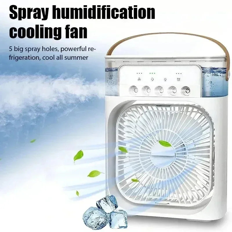 2025 New Portable Air Cooler with Humidifier LED Night Light AI Smart Temperature Adjustment Quiet Personal Space Cooling Fan
